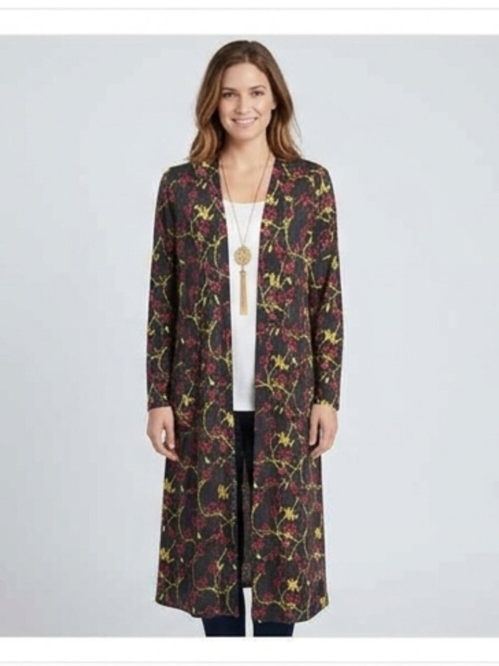 Lularoe Women's Size Medium Multi-Color Open Front Floral Sarah Duster Cardigan